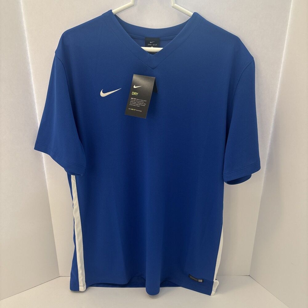 Nike Men's Dri Fit V-Neck T-Shirt L Blue & White